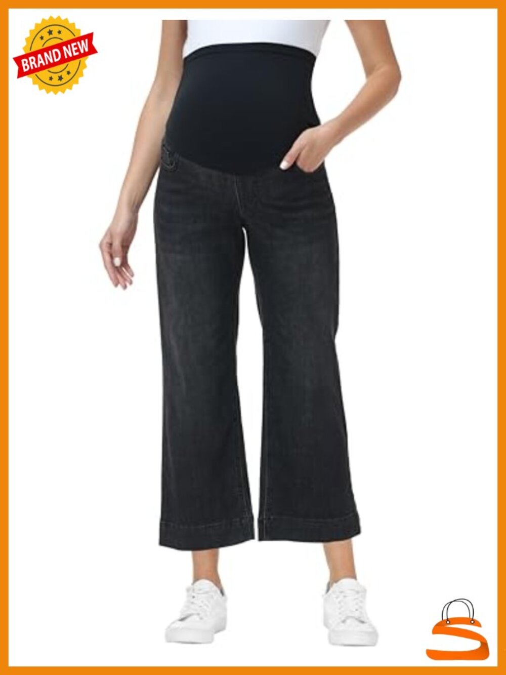 Wide Leg Maternity Jeans Over Belly Stretchy Cropped Denim Capris